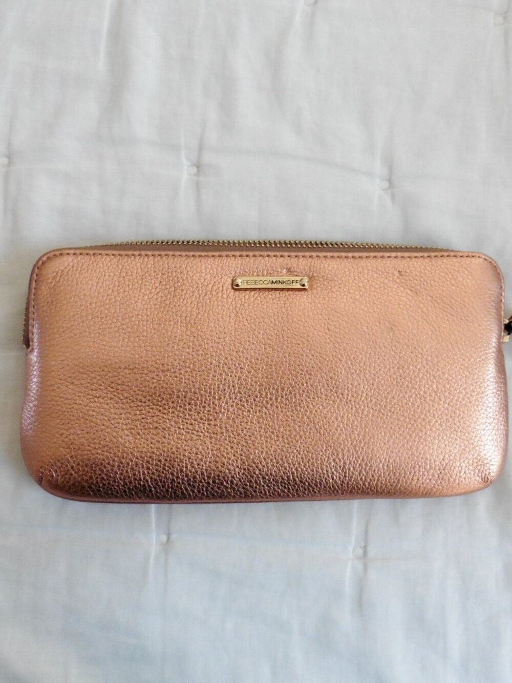 Rebecca Minkoff Priscilla Foiled Rose Gold Leather Zip Around Pouch Wallet NWT